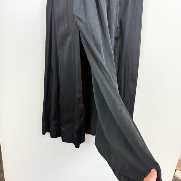 Banana Republic Maxi w Slits Pleated Vneck Dress Black Satin - 0P 0 Petite - Picture 4 of 12